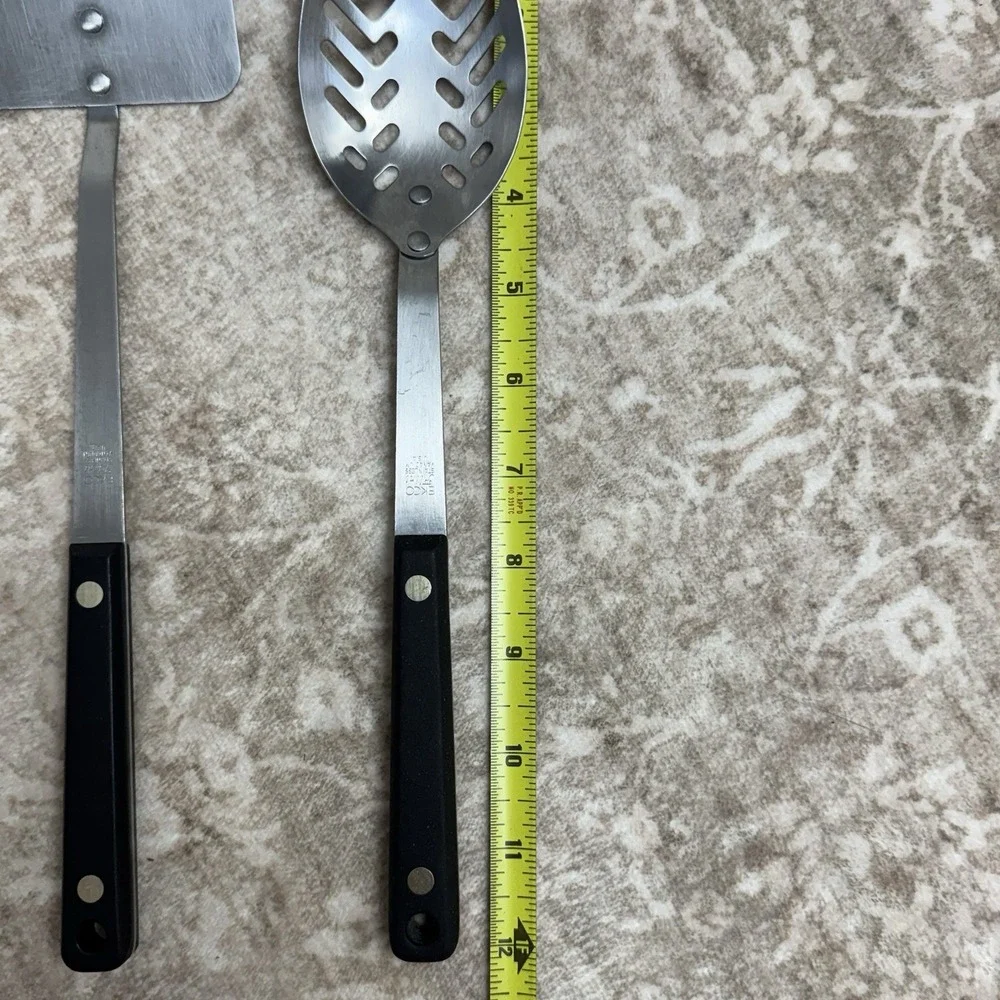 3 Vtg Ekco Flint Kitchen Utensils Stainless Steal USA Black Riveted Handles